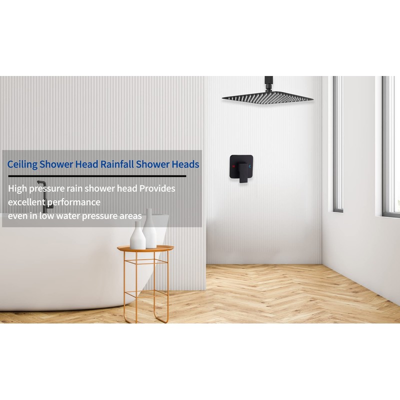 Black Ceiling Shower System Shower Faucet GGStudy Bathroom Luxury Rain