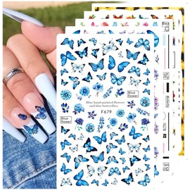 LANODO 8 Pcs Cute 3D Nail Stickers Sticking Paper Beautiful Butterflies Multiple Styles
