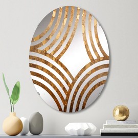 DesignQ abstract wall mirror, Oval 0 mirror, Round Gold bathroom mirror, abstract vanity mirror Glistening Bubbles: Gold Perlages In Motion printed mirror decor, oval mirror 24x36