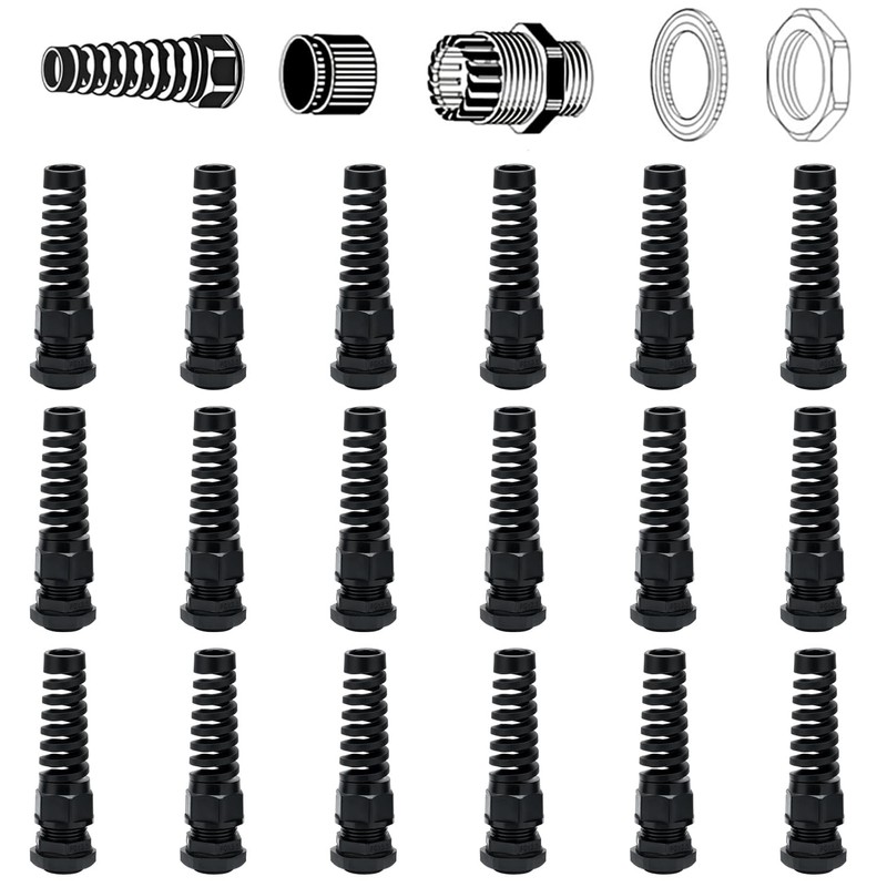 Aandxmok 18 Pcs Waterproof Cable Gland,PG13.5(NPT 1/2) Thread(6-12mm), Made of