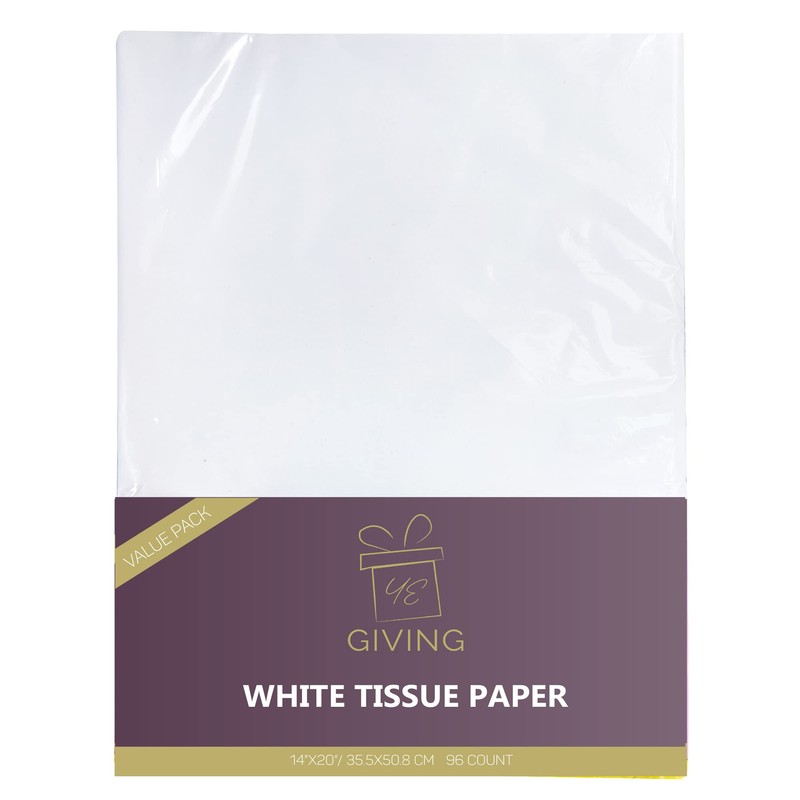 White Tissue Paper 14"x20" 96 Pack, for Gifts, Games, Birthdays,