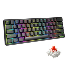 Snpurdiri 60% Gasket Wired Mechanical Gaming Keyboard, RGB Backlit 61 Keys Mini Office Keyboard,Ergonomic Small Keyboard(Black, Red Switches)