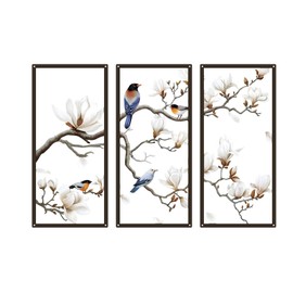 ShxTrade Metal Birds Wall Art, Large Metal Wall Art Vivid Bird on Tree Branch Silhouette Art Decor White Magnolia Tree Wall Sculpture for Home Living Room Garden Bedroom