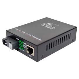 BAUDCOM Single Fiber Gigabit Single Mode Fiber Media Converter, 10/100/1000M, 1000Base-FX to 10/100/1000Base-T, Built-in Fiber Module, SMF, 1310/1550nm, SC, 20km, 1 Pair