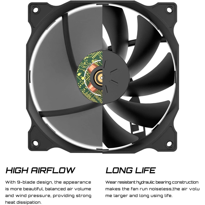 upHere 120mm PWM 4-Pin Case Fan - Ultra Quiet High