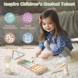 Toddler Musical Instruments Set - Wooden Musical Toys for Toddlers 1-3 Years Old, Percussion Montessori Toys for 1 2 3 Year Old, Modern Boho Xylophone Birthday Gifts Kids Baby Musical Instruments