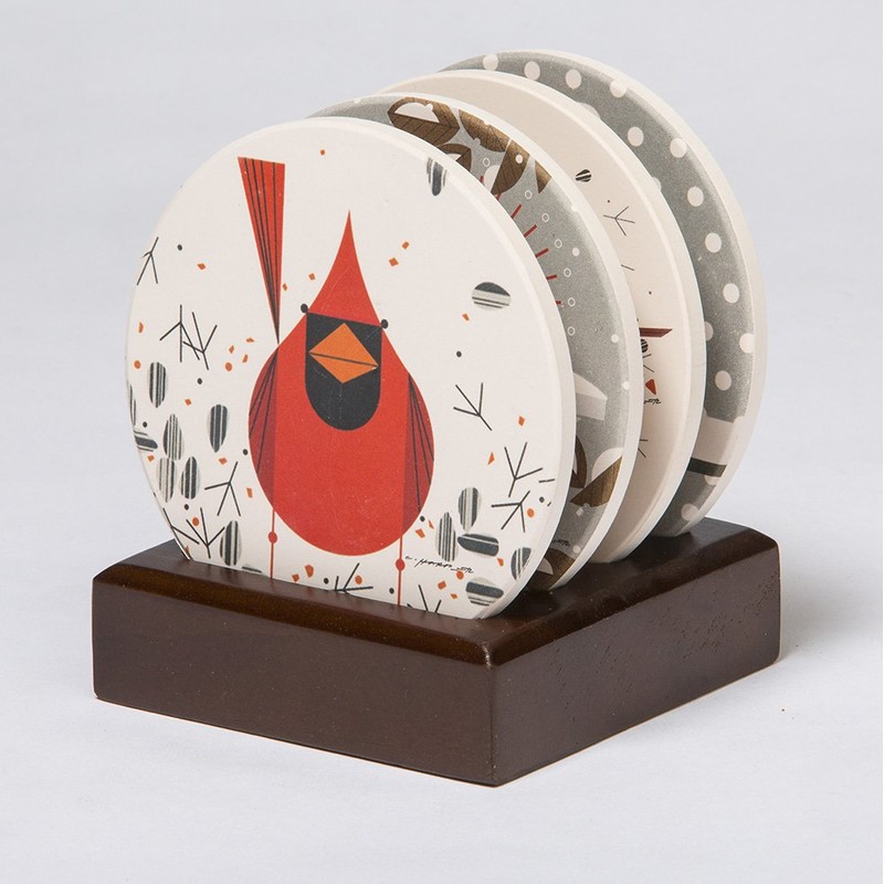 Charley Harper Cardinals Absorbent Stone Coaster Set