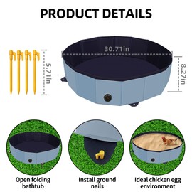 Chicken Dust Bath Tub, Chicken Coop Lime Cleaner Container, 32" D X 8" H PVC Material Foldable Portable Essential Chicken Coop Dusting Accessory. (Blue)