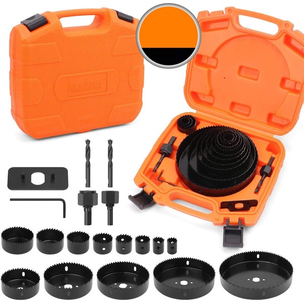 HORUSDY 19pcs Hole Saw Kit, Hole Saw Set with Saw Blades 6"(152mm) -3/4" (19mm), Ideal for Soft Wood, PVC Board and More