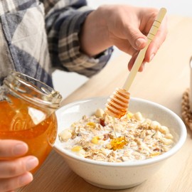 FloraMolly Honey Spoons Honey Stick Set, 2 pcs Handle Wooden Mixing Spoon, Natural Small Wooden Spoons for Stirring Honey Tea Coffee Jam and Wedding Party Favors Gift