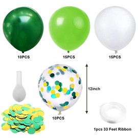 Jungle Theme Party Balloons Supplies- 50pcs 12 inch White Green Gold Confetti Latex Balloons with 33 Ft White Ribbon for Summer Pool Baby Shower Birthday Party Spring Decorations