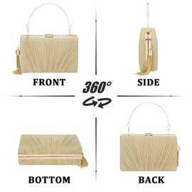 YYW Tassel Womens Evening Handbag Shoulder Bags Glitter Clutch Bags for Formal Wedding Party Date Prom with Top Handle and Chain(Gold)