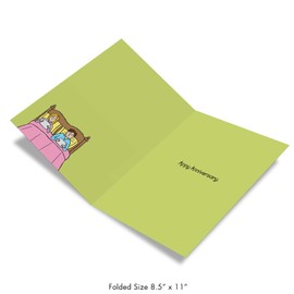 NobleWorks - 1 Humorous Anniversary Greeting Card with Envelope (Large 8.5 x 11 Inch) - Couples in Bed with Tablets, Date Night for Husband, Wife - Loving Cartoon Congrats J9667