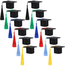 meekoo 12 Pieces Mini Graduation Cap Class of 2025 Mini Graduation Hats with Tassels Small Black Grad Cap Bottle Topper Decor