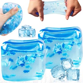 Stress Balls for Kids Adults, 2Pcs Large Ice Cube Fidget Toys Stress Relief Sensory Toys Soft Squishy Ball Blue Nice Cube Squeeze Toys