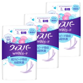 Whisper 2-in-1 W Guard, 0.1 cc, 7.1 inches (18 cm), 120 Sheets Unscented (40 Sheets x 3 Packs) (Panty Liner, Water Absorption Care, Urinary Leak Pad)