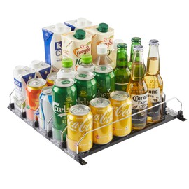 Soda Can Dispenser for Refrigerator, Width Adjustable Self-Pushin Soda Can Organizer, Beer Pop Can Water Bottle Storage for Fridge, Pantry, Kitchen (5 Rows, Black)