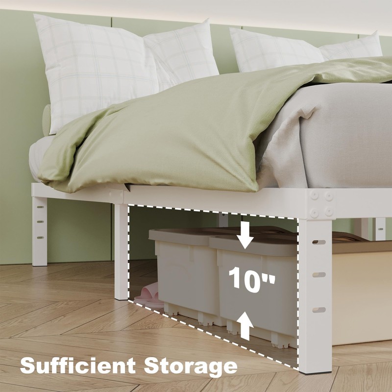 Cieemine 12 Inch White Full Size Bed Frame, Heavy Duty