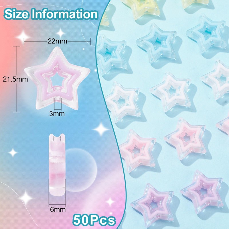 KitBeads 50pcs Random Acrylic Star Beads Mini Hollow Star Shaped