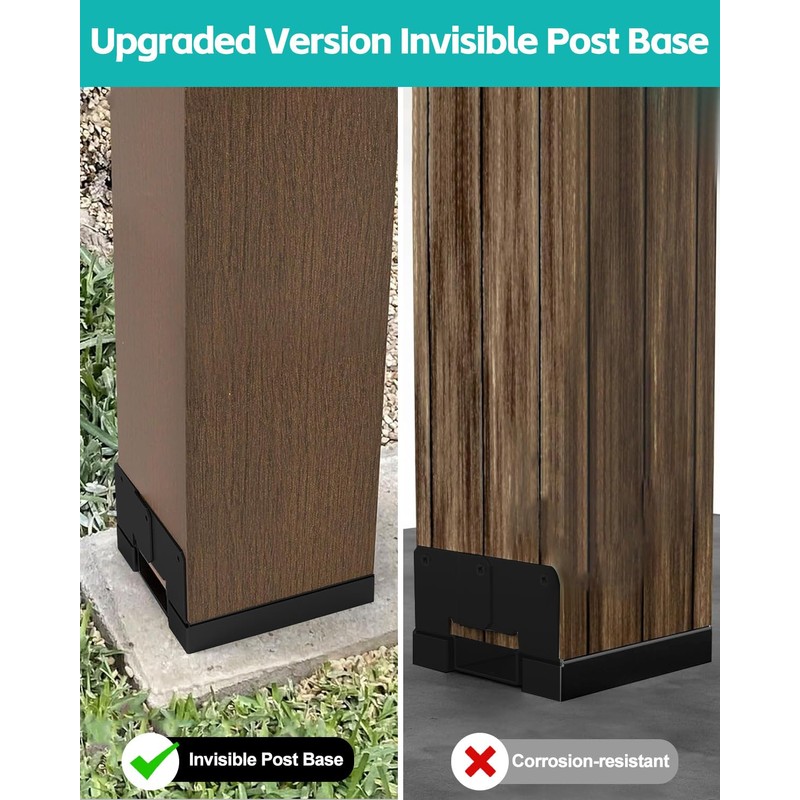 6 PCS 4x4 Black Galvanized Post Base Steel Inter 3.5x3.5