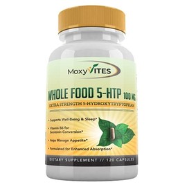 5HTP 100mg Supplement, Plus B6, 5 HTP Organic Whole Food - Best Serotonin Booster - Non-GMO, 120 Vegan Capsules