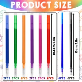 Pack of 12 Erasable Refills, Compatible with Legami, 0.7 mm, Height 13 cm, and 12 Pieces Multicoloured Refills, 0.7 mm, Height 10.5 cm, Rollerball Pen Erasable Refills for Erasable Pens