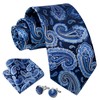 Enlision Men's Ties and Pocket Square Cufflink Set Navyblue Paisley