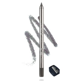 Silber Gel Eyeliner - Metallischer Glitzer Kajalstift Wasserfest & Wischfest - Langanhaltend Eyelinerstift mit Anspitzer - Hochpigmentierte Lidschattenstift - Cremige Glatt Textur - Leicht Aufzutragen