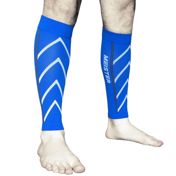 Meister Graduated 20-25mmHg Compression Running Leg Sleeves for Shin Splints (Pair) - Blue - Large