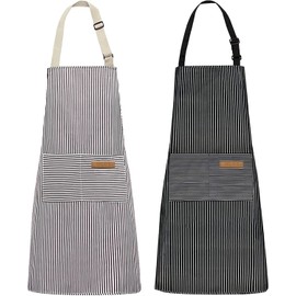 Delantales de Cocina, 2 Paquete de Delantales de Chef Suaves con Pechera ajustable y 2 Bolsillos para Hombres y Mujeres, Restaurante, Barbacoa, Estilista Lavavajillas(Negro y gris)