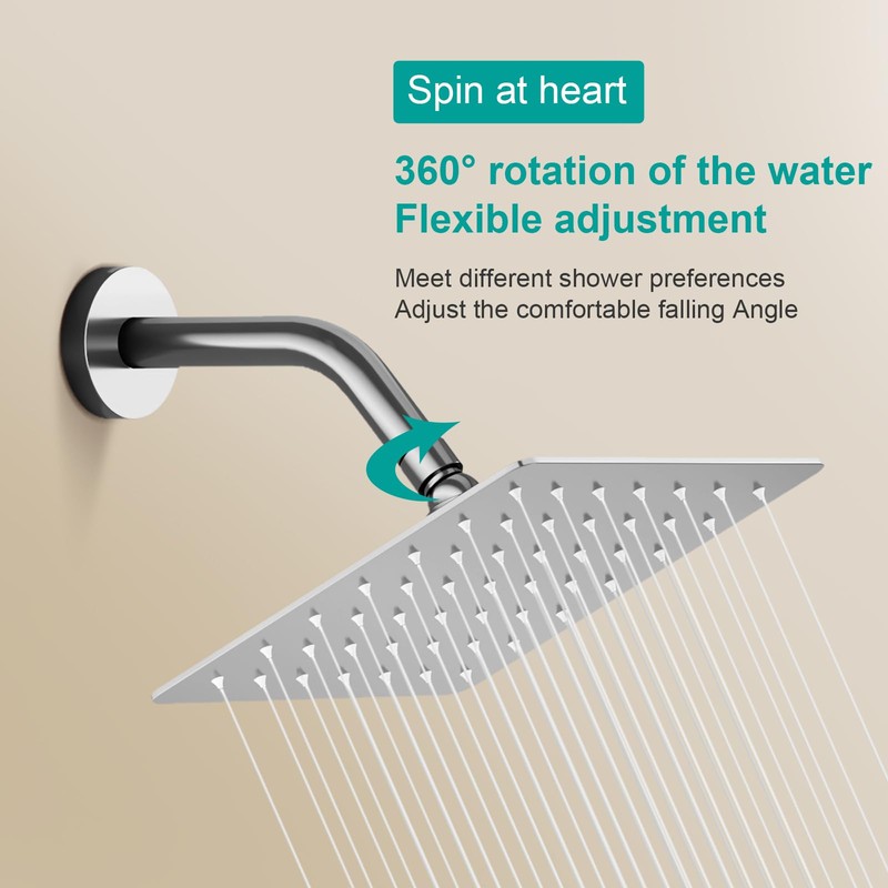 AULEEND Square Shower head, High Flow Stainless Steel Square Rainfall