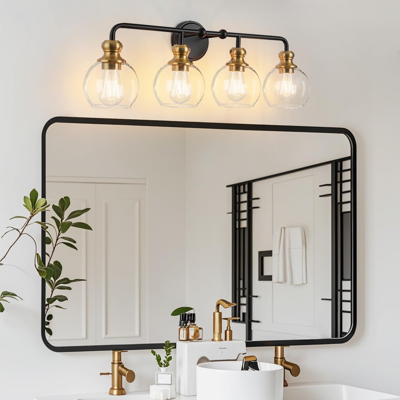 Mateyrie 4-Light Black and Gold Bathroom Light,Bathroom Vanity Light with