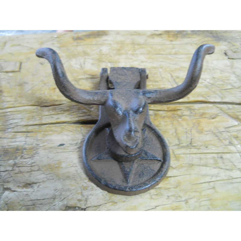 Vintage Cast Iron Antique Style Rustic Bull Steer Door Knocker