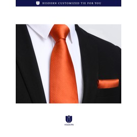 Hisdern TL-01S Men's Plain Necktie, Pocket Square Gift, Silky Sheen, 15 Colors, Washable, Business, Weddings, Graduation Gift, 10 orange, Free Size