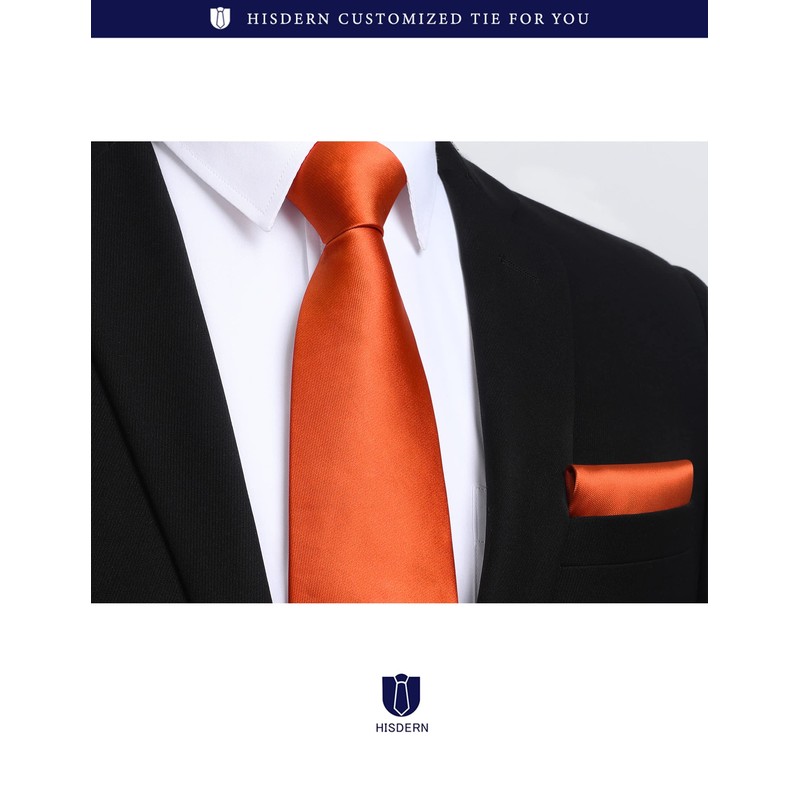 Hisdern TL-01S Men's Plain Necktie, Pocket Square Gift, Silky Sheen,