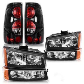 DWVO Headlights Tail Lights Assembly Compatible with 2003-2006 Chevy Silverado 1500/2500HD, 2003-2004 Silverado 2500, 2004-2006 Silverado 3500 Black Headlight Amber Reflector Clear Taillight