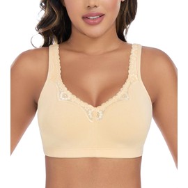 DotVol Women's Lace Cotton Comfort Plus Size Full Cup Minimizer Non Foam Wireless Bra(Nude,48D)
