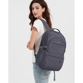 WANDF Travel Laptop Backpack for Women Men, 15.6 Inch Computer Backpack with USB Charging Port, 18x14x8 Personal Item Bag for Spirit Airlines Carry On Bag for Work (Grey)