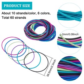 BENECREAT 60 Pieces 6 Colors Guitar String Bracelets, 2mm Stackable Metal Stretch Bracelets For Coil Jewelry Spiral Bracelet, 10 Pieces Each Color
