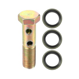 X AUTOHAUX Double Banjo Bolt Kit, M10x1.0 Length 42mm Metric Thread Turbo Brake Line Fitting Adapter Universal for Car Durable Metal Bronze Tone W/Washers