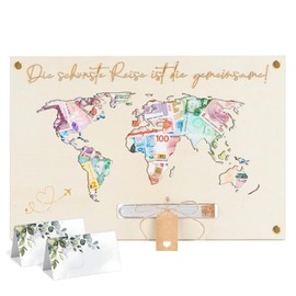 Ruryxel Weltkarte Geldgeschenk Hochzeit, 30x20cm Bilderrahmen Geldgeschenk mit Grußkarten, Reagenzglas und Weiteres DIY-Zubehör, Hochzeitsgeschenk für Brautpaar