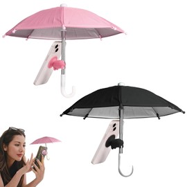 XcnPer Phone Umbrella for Sun, 2 Pack Phone Umbrella with 27cm Shade Diameter and 22cm Height, Black and Pink for Outdoor Activities, Travel, and Leisure