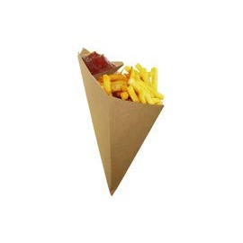 Eco Friendly, Fries Cardboard Cone With Built In Sauce Container, Fry Cone, Large Size K-18, holds 9.5 oz. 100 Cones per package, 22¢ per cone