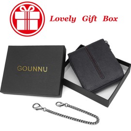 GOUNNU Men's Leather Wallet with RFID Protection, Large Capacity Wallet with 13 Compartments, Wallet Zip Wallet for Men with Removable Long Chain, black, rfid wallet