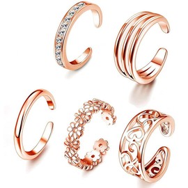 LEEQBCR - 5 Pieces Toe Ring Made of 925 Sterling Silver, Open Adjustable Band Ring, Women's Ring, Jewellery (Rose Gold)