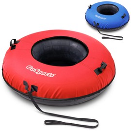 GoSports Hard Bottom Snow Tube with Premium Canvas Cover - 40" Commercial Grade Sled - Red or Blue