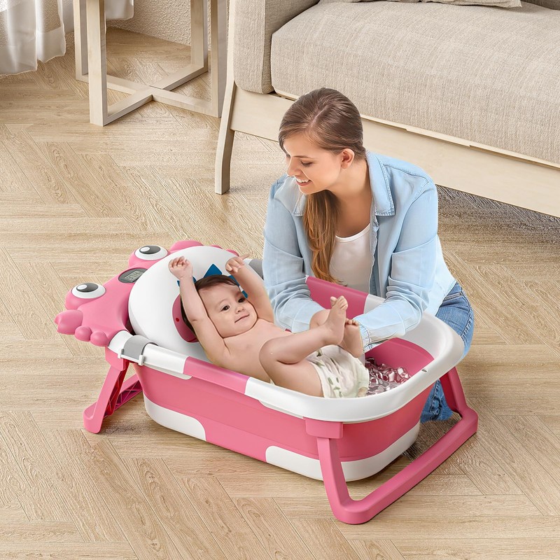 Collapsible Baby Bathtub for Newborns to Toddler with Real-time Temp
