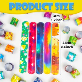 RICEDUO 60 Pcs Slap Bracelets for Kids, 30 Styles Colorful Bulk Slap Wristbands - Animals Heart Galaxy Cute Slap Bracelets for Party Favors Classroom Prizes Exchanging Gifts