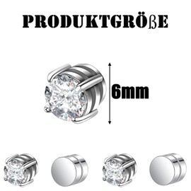 QZKJQDD 2 Pairs Magnetic Earrings for Men Women, Non-Pierced Magnetic Stud Earrings, Clip on Earrings Women Men Girls Boys, Mens Silver Black Stainless Steel Decorated with Zircons (silver)