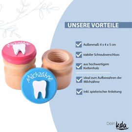kda Milk tooth box with playful instructions (English language not guaranteed), tooth box for girls and boys, made of wood with screw lid (turquoise)